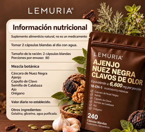 Suplemento Alimenticio - Ajenjo, Nuez Negra y Clavos de Olor 18 en 1